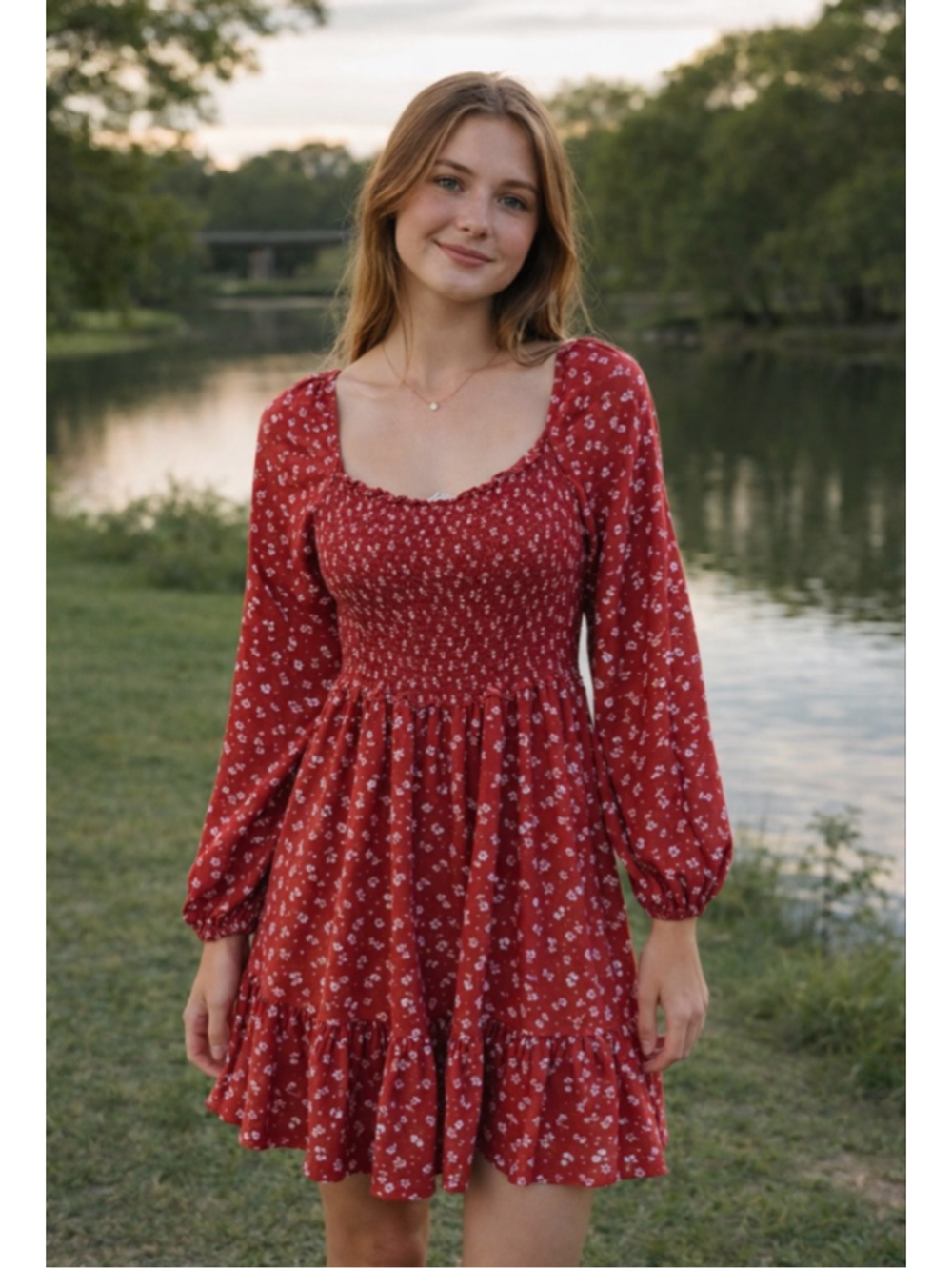 Women's L.A. Hearts Long Sleeve Dress XS Red Floral